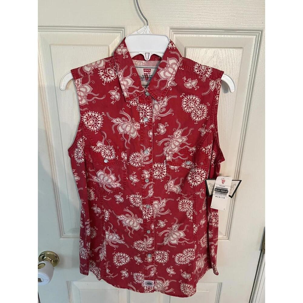 NEW NWT LEVI'S JEANSWEAR Vintage 90's Women's Paisley Sleeveless Shirt RED SZ M